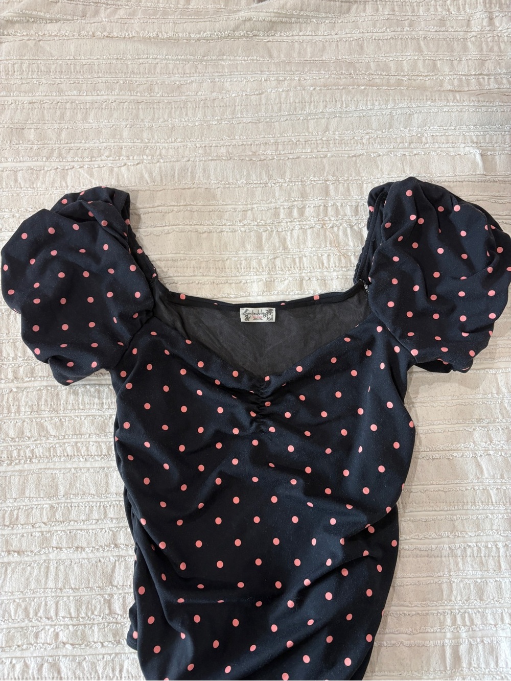 Free People Polka Dot Puff Sleeve Bodysuit Top - Pink Dots